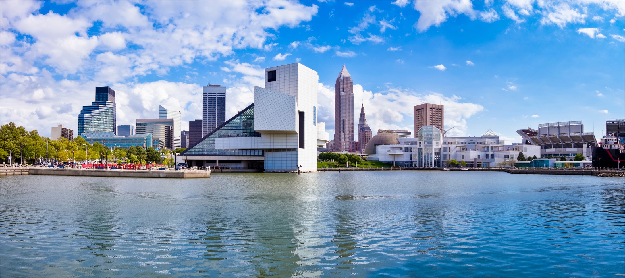 Cleveland Waterfront Panorama with Stadium, Museums and Cleveland Skyline